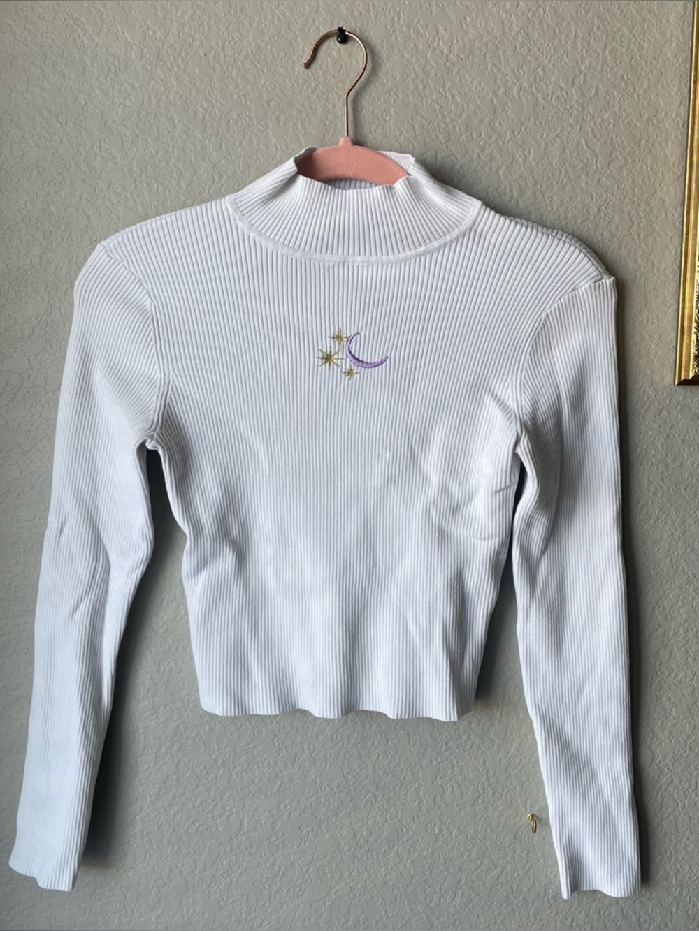 H&M White Turtleneck Sweater with Celestial Embroidery